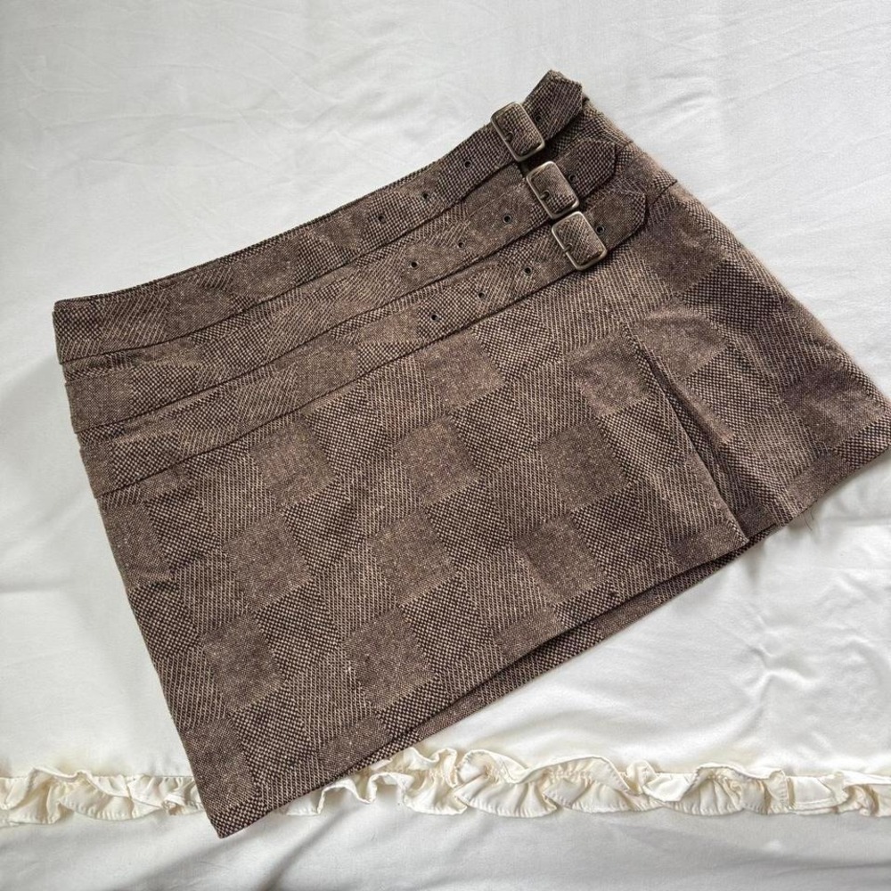brown plaid‎ mini skirt  Y2K brown plaid wool mini skirt Express size 6